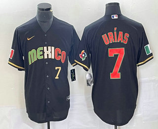 Men's Mexico Baseball #7 Julio Urias Number 2023 Black World Classic Stitched Jersey 881