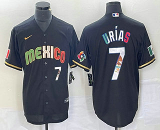 Men's Mexico Baseball #7 Julio Urias Number 2023 Black World Classic Stitched Jersey 884