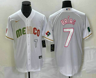 Men's Mexico Baseball #7 Julio Urias Number 2023 White World Classic Stitched Jersey 885