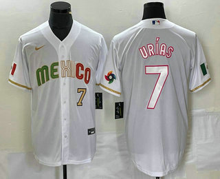 Men's Mexico Baseball #7 Julio Urias Number 2023 White World Classic Stitched Jersey 886