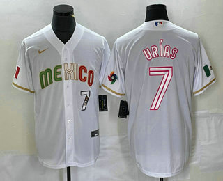 Men's Mexico Baseball #7 Julio Urias Number 2023 White World Classic Stitched Jersey 890