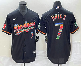 Men's Mexico Baseball #7 Julio Urias Number Black Rainbow 2023 World Classic Stitched Jersey 771