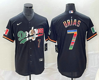 Men's Mexico Baseball #7 Julio Urias Number Black Rainbow 2023 World Classic Stitched Jersey 775