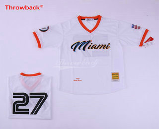 Men's Miami #27 No Name White Throwback Baseball Jersey