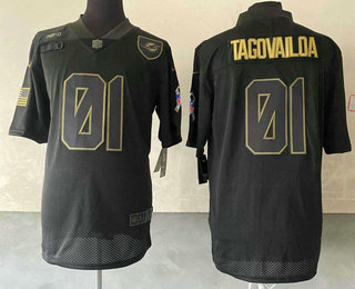 Men's Miami Dolphins #01 Tua Tagovailoa Black 2020 Salute To Service Stitched NFL Nike Limited Jersey