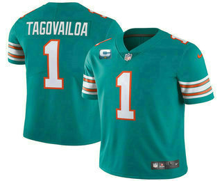 Men's Miami Dolphins #1 Tua Tagovailoa 2022 Aqua With 1 star C Patch Color Rush Limited Stitched Jersey