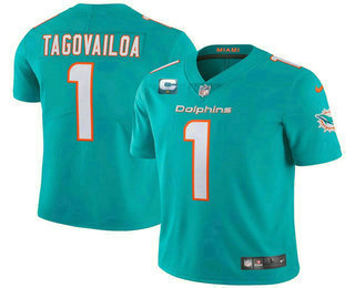 Men's Miami Dolphins #1 Tua Tagovailoa 2022 Aqua With 1 star C Patch Vapor Limited Stitched Jersey