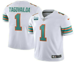 Men's Miami Dolphins #1 Tua Tagovailoa 2022 White With 1 star C Patch Color Rush Limited Stitched Jersey