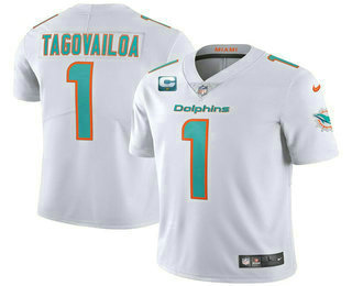 Men's Miami Dolphins #1 Tua Tagovailoa 2022 White With 1 star C Patch Vapor Limited Stitched Jersey