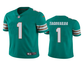 Men's Miami Dolphins #1 Tua Tagovailoa Aqua 2020 NFL Draft Alternate Vapor Limited Jersey