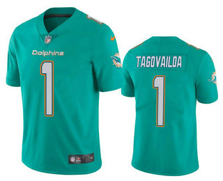 Men's Miami Dolphins #1 Tua Tagovailoa Aqua 2020 NFL Draft Vapor Limited Jersey