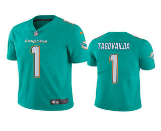 Men's Miami Dolphins #1 Tua Tagovailoa Aqua 2020 NFL Draft Vapor Limited Jersey