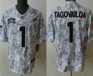 Men's Miami Dolphins #1 Tua Tagovailoa Arctic Camo 2024 FUSE Salute to Service Limited Stitched Jersey