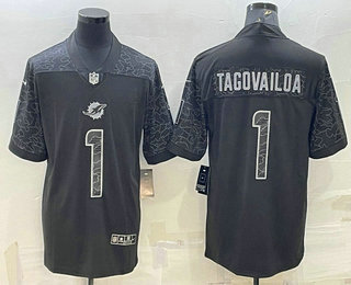 Men's Miami Dolphins #1 Tua Tagovailoa Black Reflective Limited Stitched Football Jersey