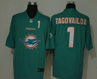 Men's Miami Dolphins #1 Tua Tagovailoa Green 2020 Big Logo Number Vapor Untouchable Stitched NFL Nike Fashion Limited Jersey