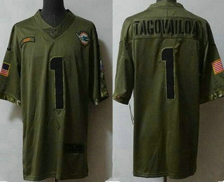 Men's Miami Dolphins #1 Tua Tagovailoa Limited Olive 2022 Salute To Service Jersey