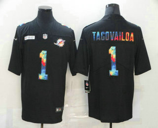 Men's Miami Dolphins #1 Tua Tagovailoa Multi-Color Black 2020 NFL Crucial Catch Vapor Untouchable Nike Limited Jersey