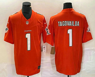 Men's Miami Dolphins #1 Tua Tagovailoa Orange 2023 FUSE Vapor Stitched Jersey