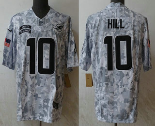 Men's Miami Dolphins #10 Tyreek Hill Arctic Camo 2024 FUSE Salute to Service Limited Stitched Jersey