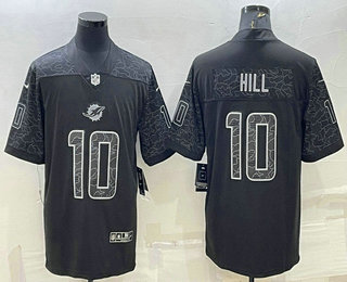 Men's Miami Dolphins #10 Tyreek Hill Black Reflective Limited Stitched Football Jersey