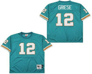 Men's Miami Dolphins #12 Bob Griese Aqua 1972 Throwback Jersey