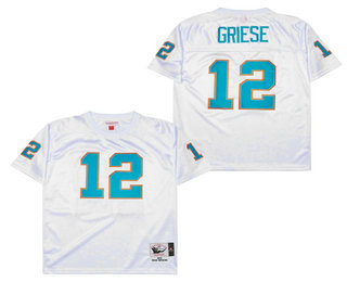 Men's Miami Dolphins #12 Bob Griese White Stitched  Thowback Jersey