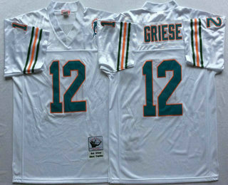 Men's Miami Dolphins #12 Bob Griese White Stitched NFL Thowback Jersey