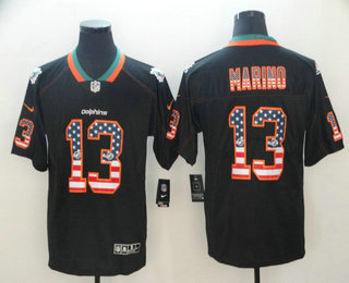 Men's Miami Dolphins #13 Dan Marino  2018 USA Flag Fashion Black Color Rush Stitched Nike Limited Jersey