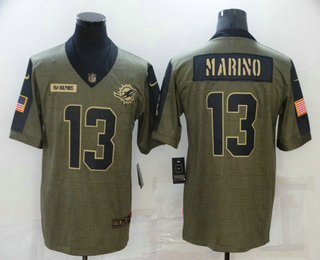 Men's Miami Dolphins #13 Dan Marino 2021 Olive Salute To Service Limited Stitched Jersey