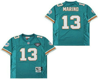 Men's Miami Dolphins #13 Dan Marino Aqua 75th 1994 Throwback Jersey