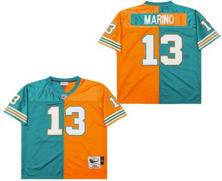 Men's Miami Dolphins #13 Dan Marino Aqua Orange Split 1994 Throwback Jersey