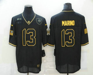 Men's Miami Dolphins #13 Dan Marino Black Gold 2020 Salute To Service Stitched NFL Nike Limited Jersey