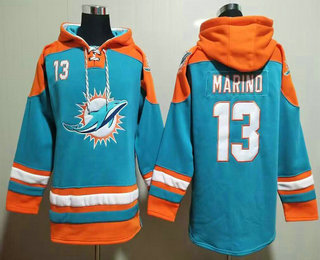 Men's Miami Dolphins #13 Dan Marino Green Ageless Must Have Lace Up Pullover Hoodie