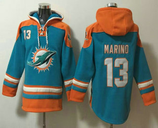 Men's Miami Dolphins #13 Dan Marino Green Ageless Must Have Lace Up Pullover Hoodie