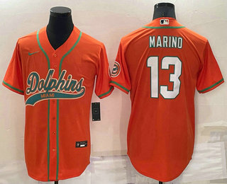 Men's Miami Dolphins #13 Dan Marino Orange Stitched Cool Base Nike Baseball Jersey