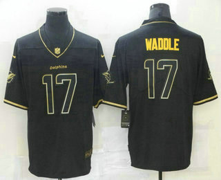 Men's Miami Dolphins #17 Jaylen Waddle Black Golden Edition Stitched NFL Nike Limited Jersey