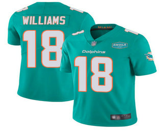 Men's Miami Dolphins #18 Preston Williams Aqua With 347 Shula Patch 2020 Vapor Untouchable Limited Stitched NFL Jersey