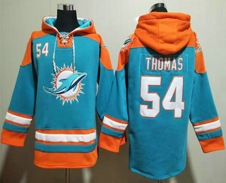 Men's Miami Dolphins #54 Zach Thomas Green Ageless Must Have Lace Up Pullover Hoodie