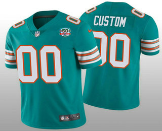 Men's Miami Dolphins Active Player Custom 2022 Aqua With 50th Perfect Season Patch Limited Stitched Jersey