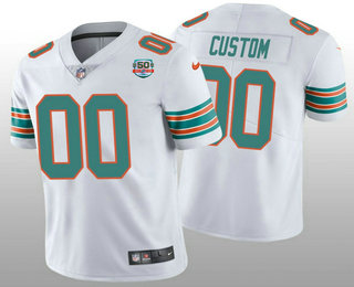 Men's Miami Dolphins Active Player Custom 2022 White With 50th Perfect Season Patch Limited Stitched Jersey