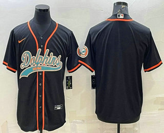 Men's Miami Dolphins Blank Black With Patch Cool Base Stitched Baseball Jersey