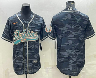 Men's Miami Dolphins Blank Grey Camo With Patch Cool Base Stitched Baseball Jersey