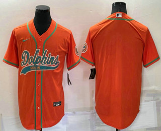 Men's Miami Dolphins Blank Orange Stitched Cool Base Nike Baseball Jersey