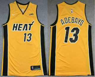 Men's Miami Heat #13 Bam Adebayo Yellow Nike Swingman 2021 Earned Edition Stitched Jersey With NEW Sponsor Logo