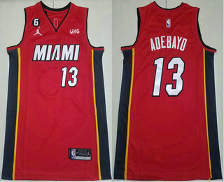 Men's Miami Heat #13 Edrice Adebayo Red Statement 6 Patch Icon Sponsor Swingman Jersey