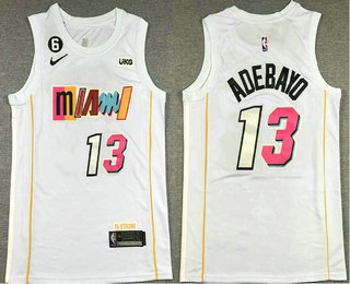 Men's Miami Heat #13 Edrice Adebayo White 2022 City 6 Patch Icon Sponsor Swingman Jersey