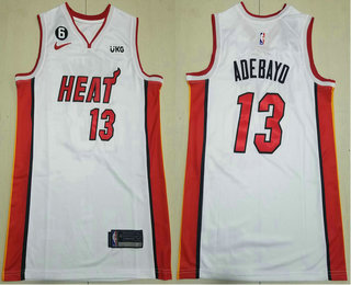Men's Miami Heat #13 Edrice Adebayo White 6 Patch Icon Sponsor Swingman Jersey