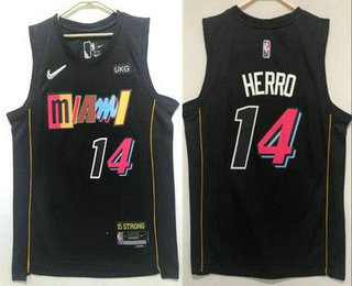 Men's Miami Heat #14 Tyler Herro Black Diamond 2022 City Edition Swingman Stitched Jersey With Sponsor Logo