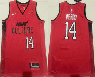 Men's Miami Heat #14 Tyler Herro Red 2024 City Sponsor Swingman Jersey