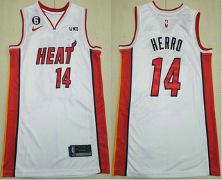 Men's Miami Heat #14 Tyler Herro White 6 Patch Icon Sponsor Swingman Jersey